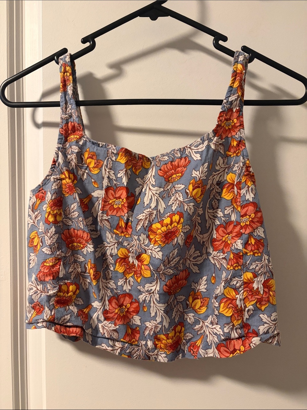 Rachel Zoe Blue Floral Square-Neck Cami with Orange & Yellow Blooms